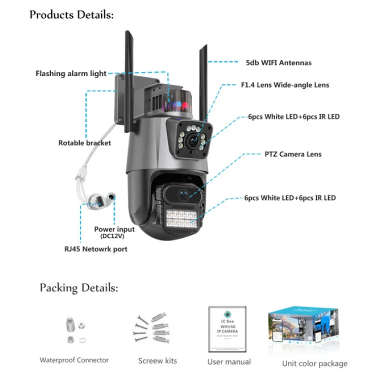 CAM-IP6MP-EP11-8X ZOOM GMB kamera 6 mpix microSD iCSee xmeye pro app Two-way voice PTZ ip66,2x3.6mm
