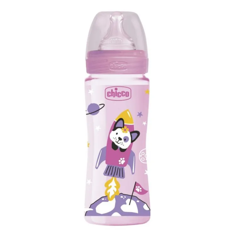 Chicco plastična flašica 330ML, silikon roze