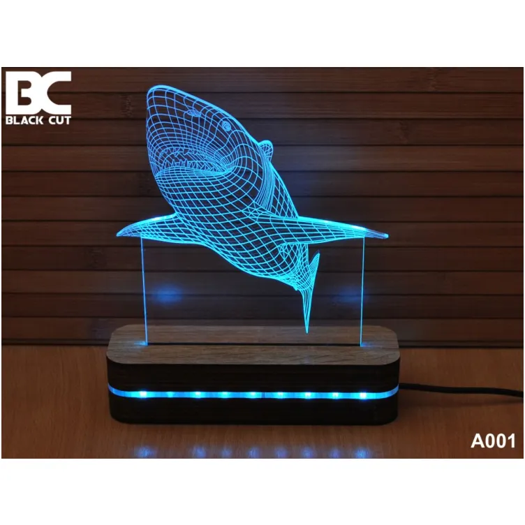 3D lampa Ajkula toplo bela boja