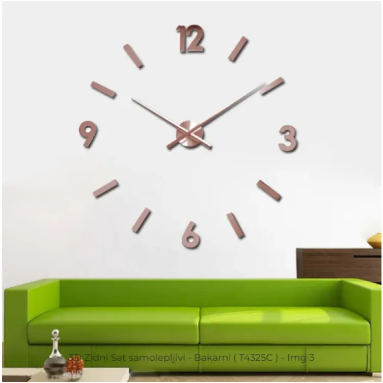 3D Zidni Sat samolepljivi - Bakarni T4325C 