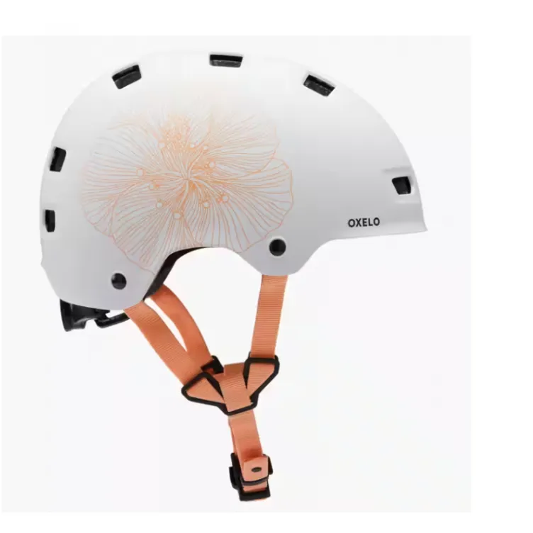 Oxelo skejtbord kaciga bela sa cvetnom šarom 