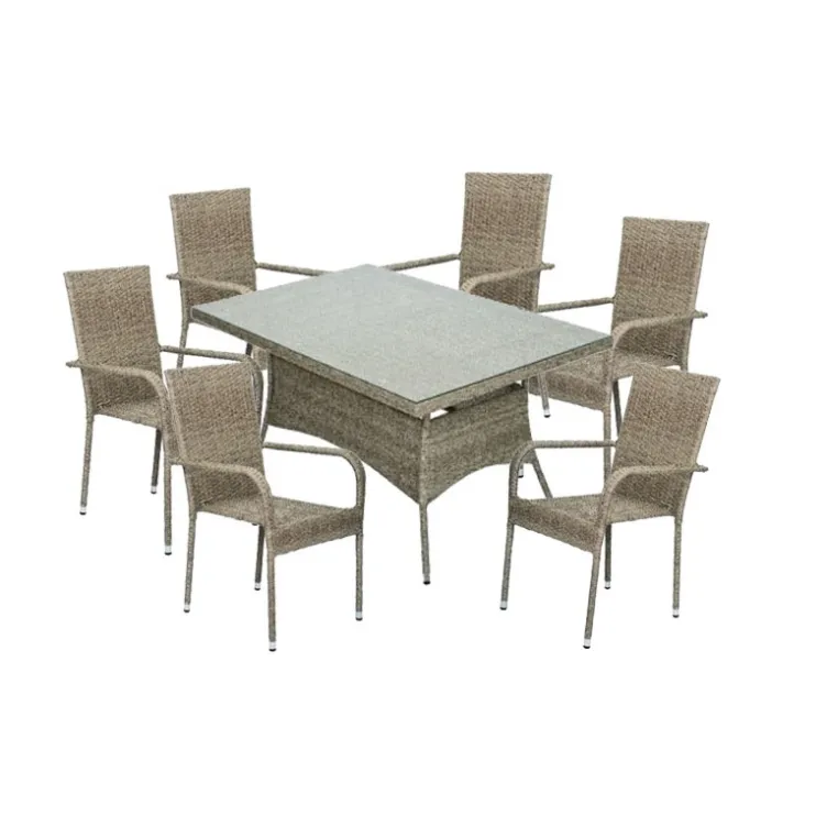 Baštenska garnitura Bay sto i 6 Bay stolica siva