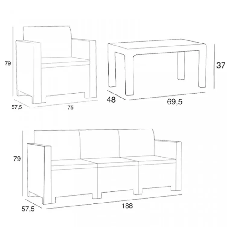 Baštenska garnitura Dakota 3 grafit 