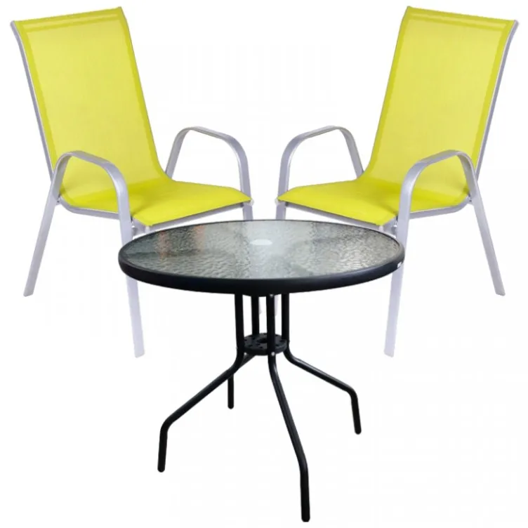 Baštenski set sto Porto fi 80cm i 2 žute stolice 