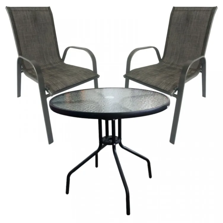 Baštenski set sto Porto fi 80cm i Dve sive stolice 