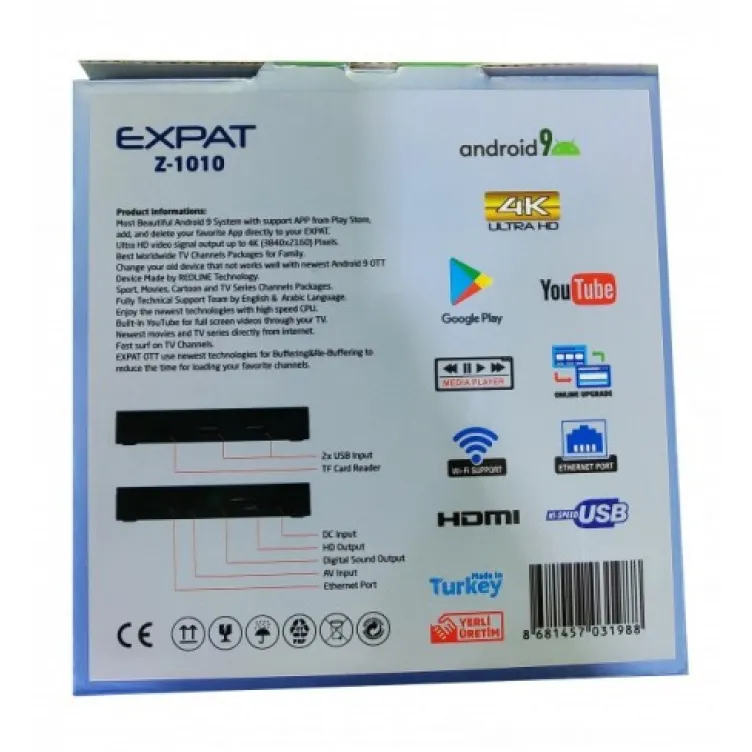 Expat DVB-EXPAT Z1010 Prijemnik IPTV, Set - Top Box, 1GB/8GB, Android 9 Expat DVB-EXPAT Z1010 Prijemnik IPTV, Set - Top Box, 1GB/8GB, Android 9
