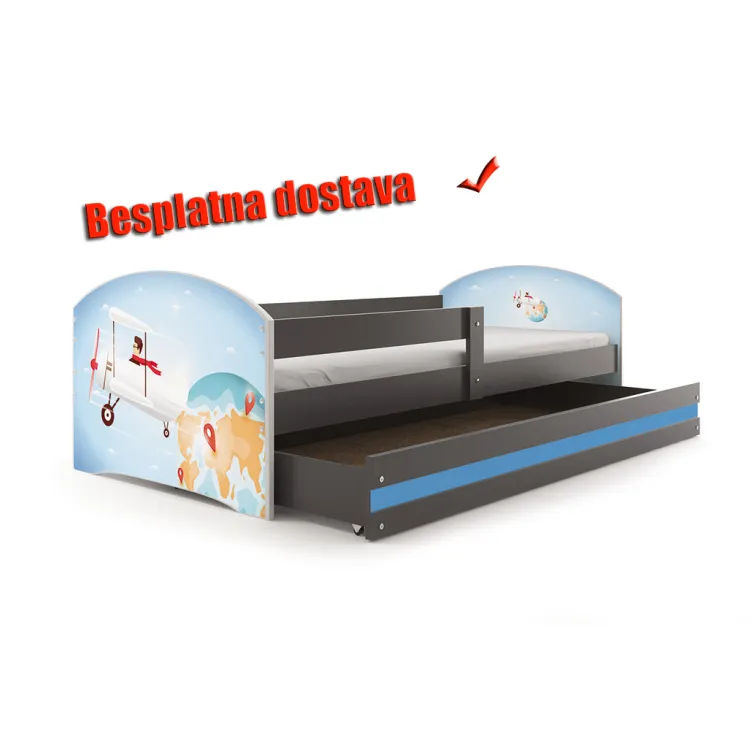 Dečiji krevet Lookie Graphite 160x80 cm sa dušekom dezen 01