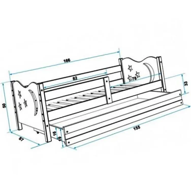 Dečiji krevet Elegant Graphite sivi 160x80 cm sa fiokom i dušekom
