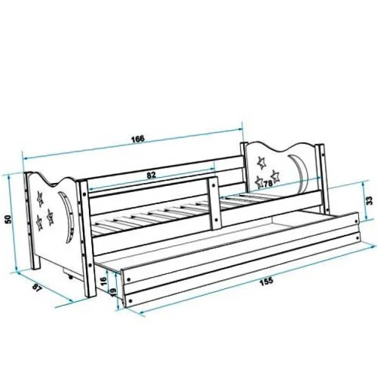 Dečiji krevet Elegant Graphite plavi 160x80 cm sa fiokom i dušekom