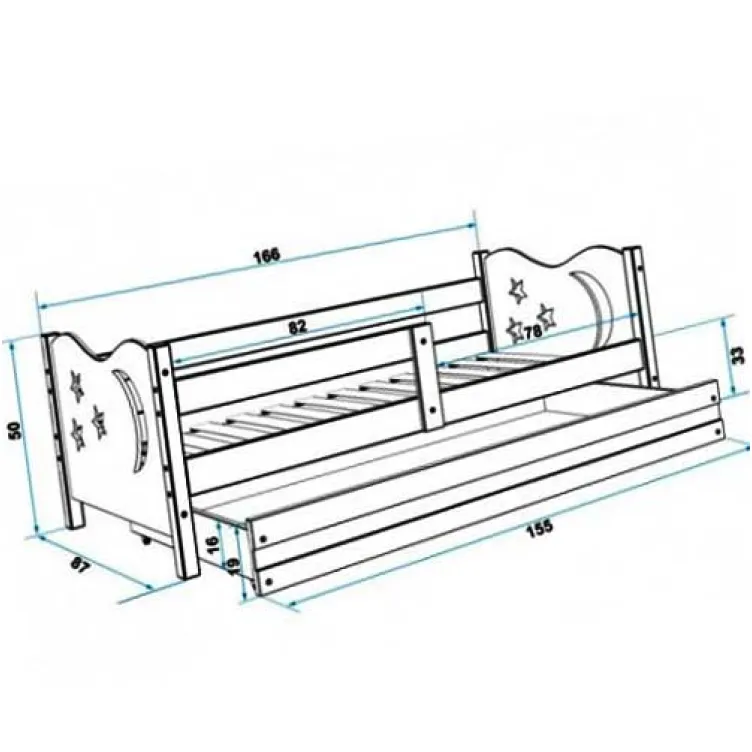 Dečiji krevet Elegant Graphite roze 160x80 cm sa fiokom i dušekom