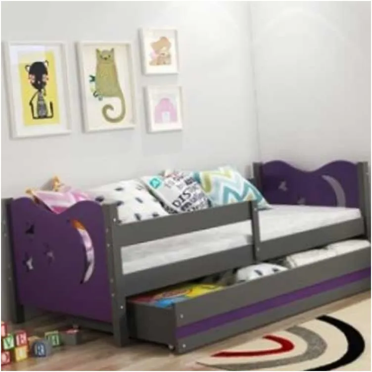 Dečiji krevet Elegant Graphite ljubičasti 160x80 cm sa fiokom i dušekom