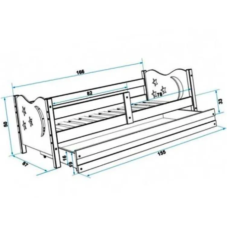 Dečiji krevet Elegant Graphite ljubičasti 160x80 cm sa fiokom i dušekom