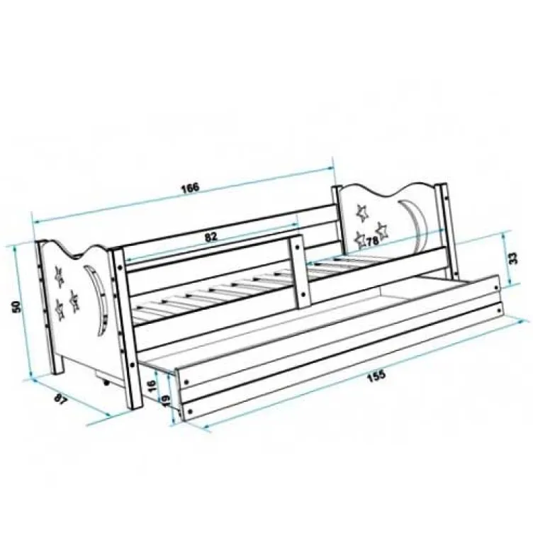 Dečiji krevet Elegant Pine sivi 160x80 cm sa fiokom i dušekom