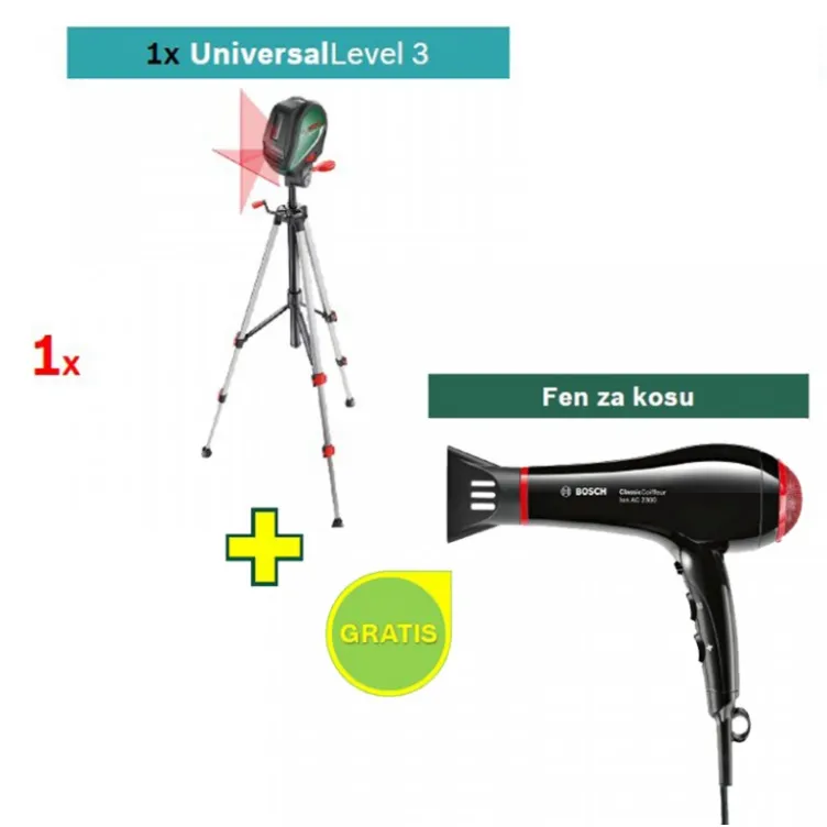 Laser za ukrštene linije Universal Level 3  + Fen za kosu