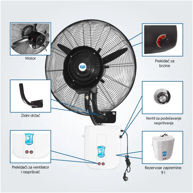Zidni ventilator sa raspršivačem 9 l