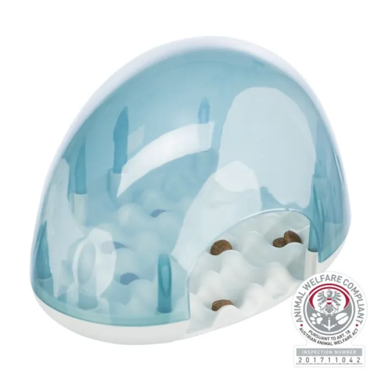 Činija za sporo hranjenje kupola za mačke 19x13x14cm plavo siva