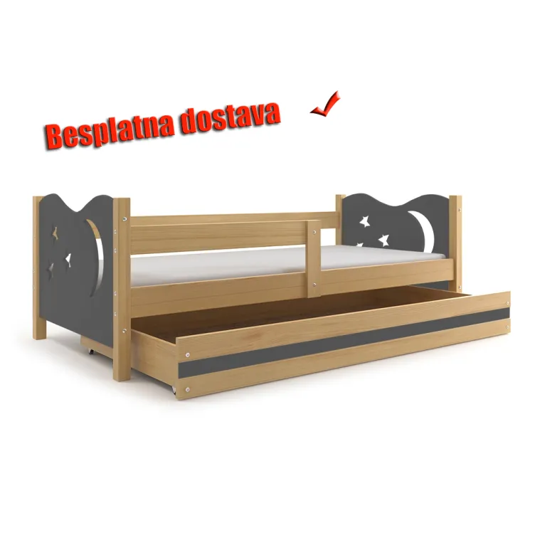 Dečiji krevet Elegant Pine sivi 160x80 cm sa fiokom i dušekom