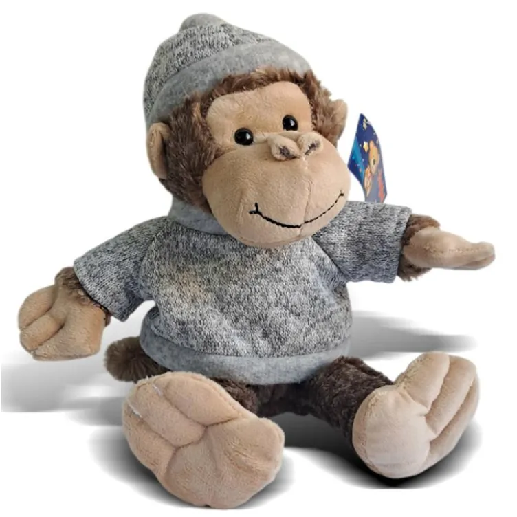 Plišani sivi majmun sa kapom i džemperom