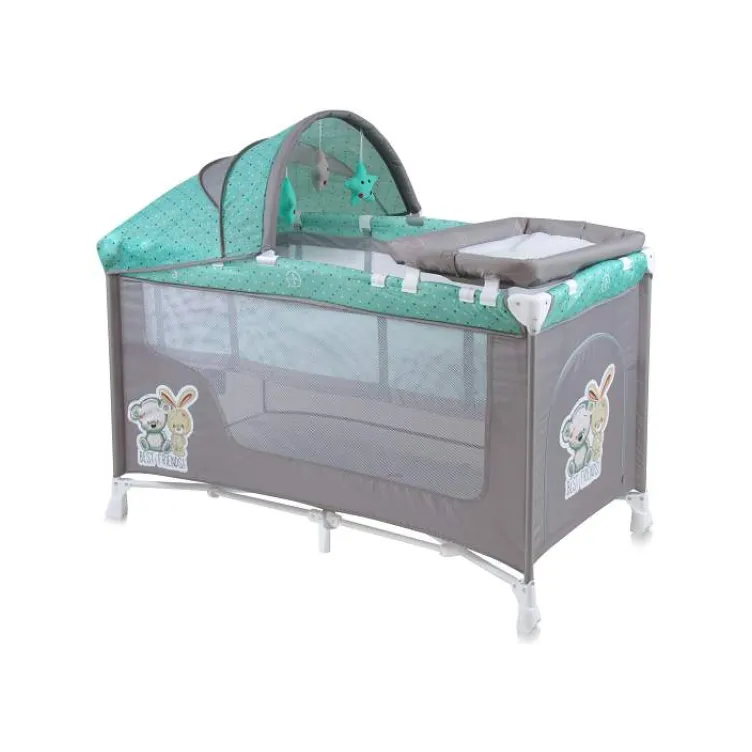 Prenosivi krevetac Baby Nanny 2 nivoa Plus Grey & Green Best Friends