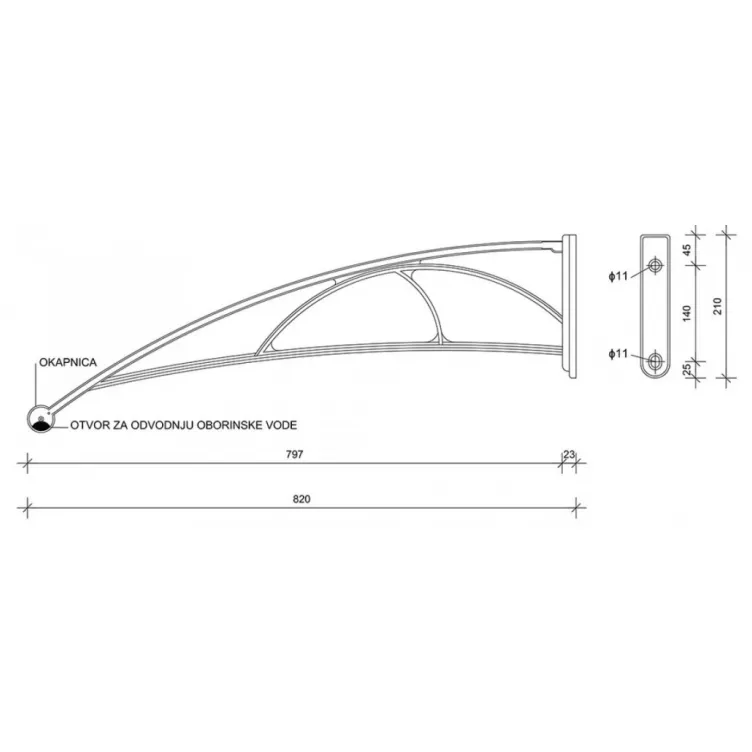 Nadstrešnica Za Vrata 82x120cm Smeđa Baza Ploča Bronza 6mm