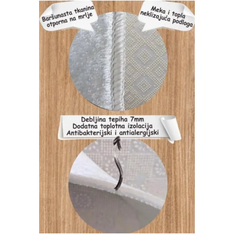 Tepih za dečiju sobu s digitalnom štampom i neklizajućom podlogom. Dimenzije tepiha 120 x 180 cm, debljina tepiha 7 mm. Ovaj tepih pružiće neizmernu radost vašim mališanima, dodatno će oplemeniti dečiju sobu i uneti radost i novine u dečiju igru. Gumirana podloga i dodatna izolacija garantuju da će deci zimi biti toplo, leti prijatno a u svakom slučaju meko i udobno za igru. Tepih je idealan za decu svih uzrasta, od predškolaca do starije dece. Gornja površina je od baršunaste tkanine otporne na mrlje i lak