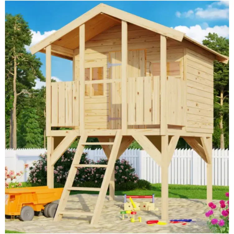Kućica drvena dečija toby sa podom i sa pokrivnim krovom