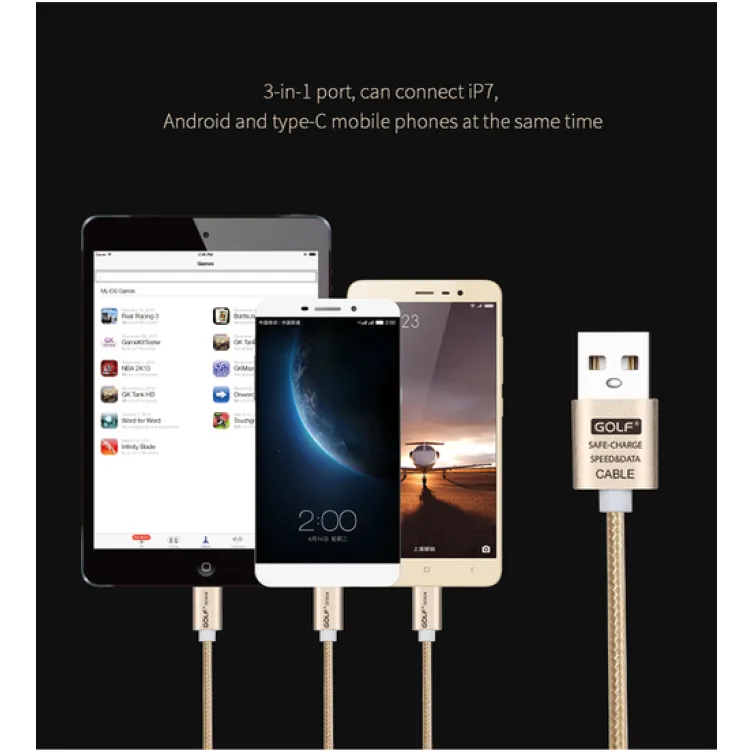 USB kabl 3u1 1m Mikro-Tip C-IP GOLF GC-39