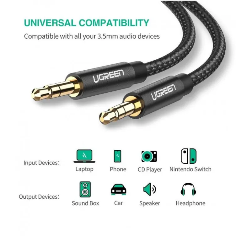 Ugreen AUX kabl 3.5mm 1m gold AV112 crni 50361