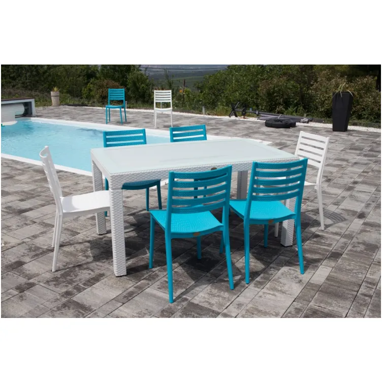 Baštenski set ZARA 6 stolice i sto sa staklom 150x90 plavo beli