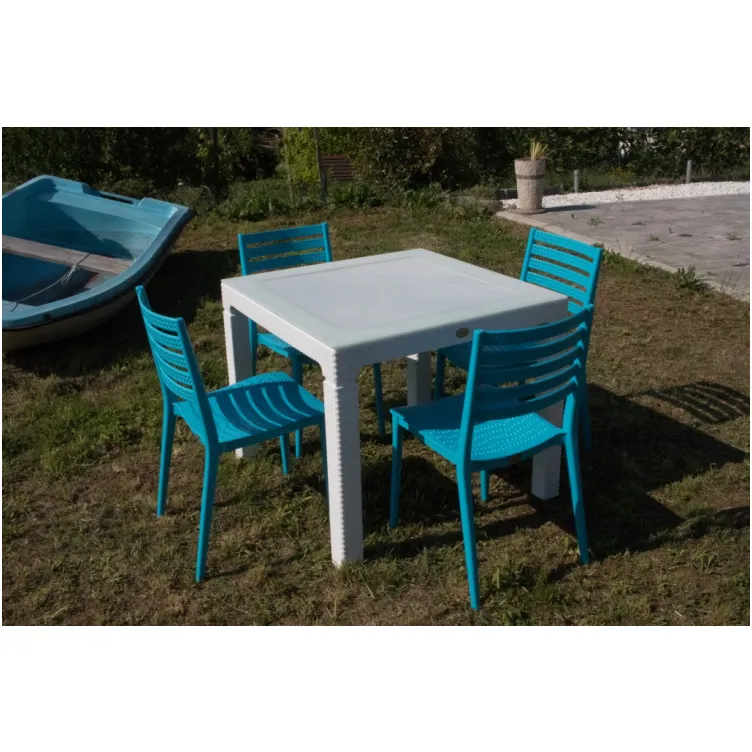 Baštenski set ZARA 4 stolice i sto sa staklom 90x90 belo plavi 