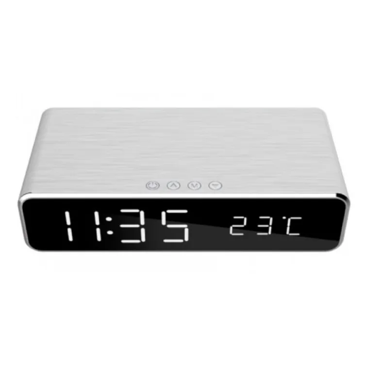 DAC-WPC-01-S Gembird Digitalni sat + alarm sa bezicnim punjenjem telefona, Silver