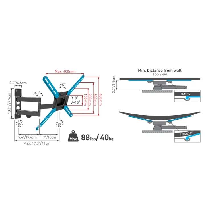 3400W.W LCD TV zglobni zidni nosač do 65 inča za ravne i zakrivljene televizore