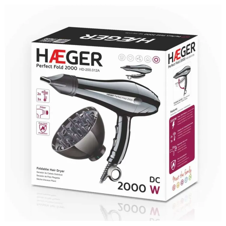 HAEGER HD-200.012A FEN ZA KOSU SA DIFUZOROM ZA LOKNE 2000W CRNI