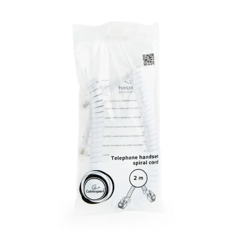 TC4P4CS-2M-W Gembird Telefonski kabl spiralni za slusalicu, RJ10 (4P4C), 2m White