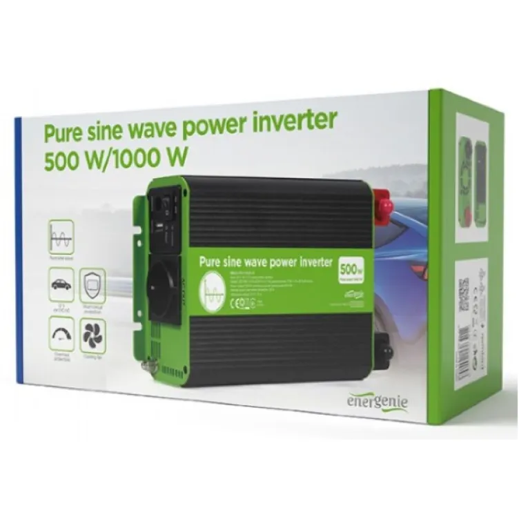 EG-PWC-PS500-01 Gembird 12V Cist sinusni auto inverter DC/AC 500W + USB port, 1,95KG