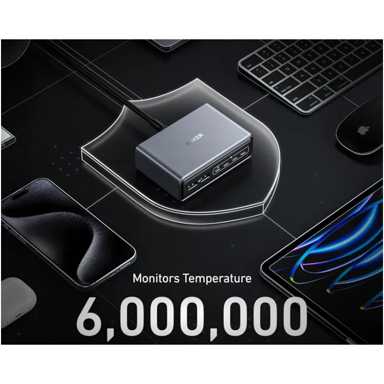 Prime 200W GaN stoni brzi punjač, 6-portova (4x USB-C i 2x USB-A) srebrni