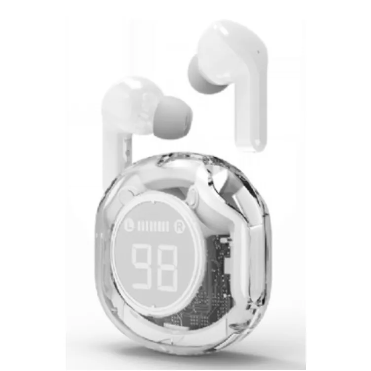 TWST-01-W Gembird bluetooth V5.4 slusalice, TWS, LCD, Transparent, white