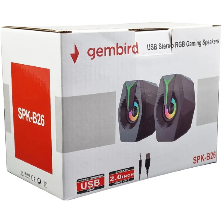 SPK-B26 * Gembird Stereo zvucnici black LED, 2.0 inch, 6W RMS (2x3W) USB pwr, volume control, 3,5mm