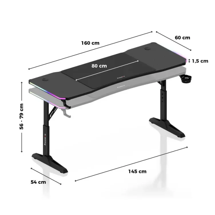 Huzaro Hero 4.6 Crni RGB Podesivi Gaming sto 160x60cm