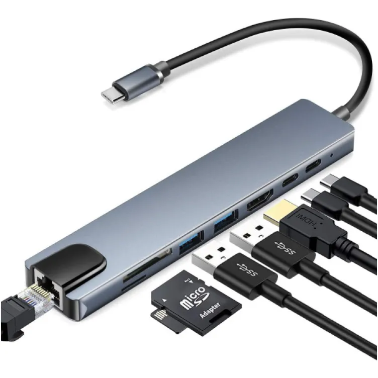 Adapter-konvertor TIP C na HDMI+2xUSB 3.0+SD/Micro SD+RJ45+2XTIP C