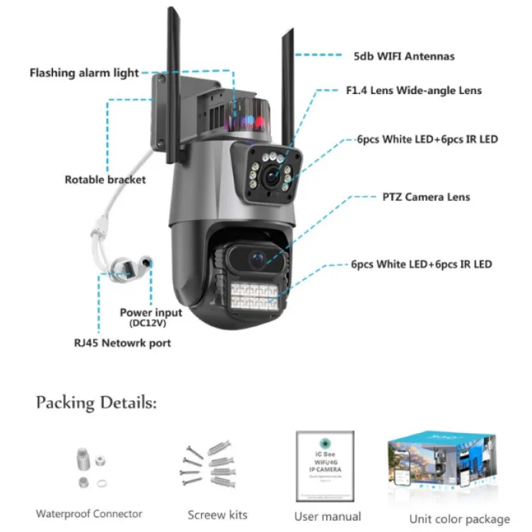 CAM-IP6MP-EP11-QQ GMB kamera 6 mpix microSD iCSee xmeye pro app Two-way voice PTZ ip66,3.6mm+3.6mm