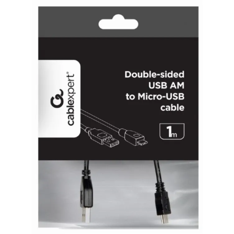 CC-mUSB2D-1M Gembird Double-sided USB 2.0 AM to Micro-USB cable, black, 1 m