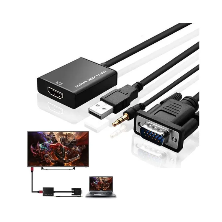 Adapter VGA na HDMI (m/ž) + Audio kabl (m/m) + Micro USB kabl (m/m)