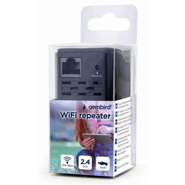 WNP-RP300-03-BK Gembird WiFi ripiter/ruter 300Mbps, 2x3dBi, RF pwr<20dBm, 1x LAN black(alt. tenda A9