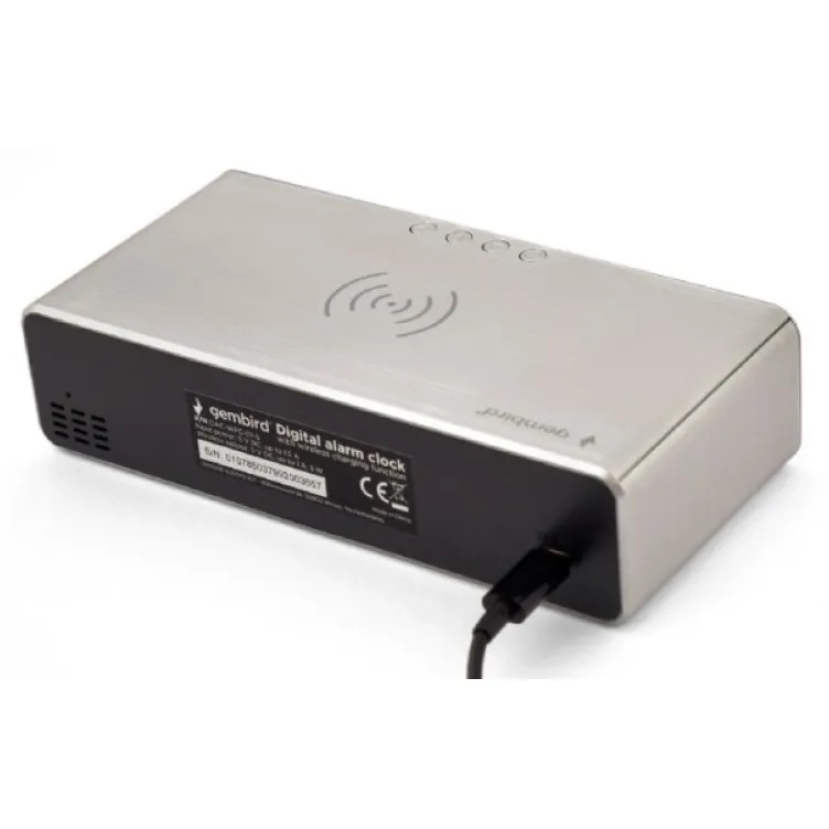DAC-WPC-01-S Gembird Digitalni sat + alarm sa bezicnim punjenjem telefona, Silver