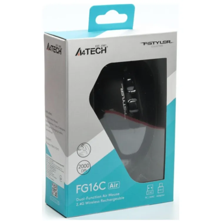 A4-FG16C Air BLACK A4Tech Fstyler DESK+AIR bezicni opticki mis 2.4Ghz,1000-2000Dpi,rechargeable 109m