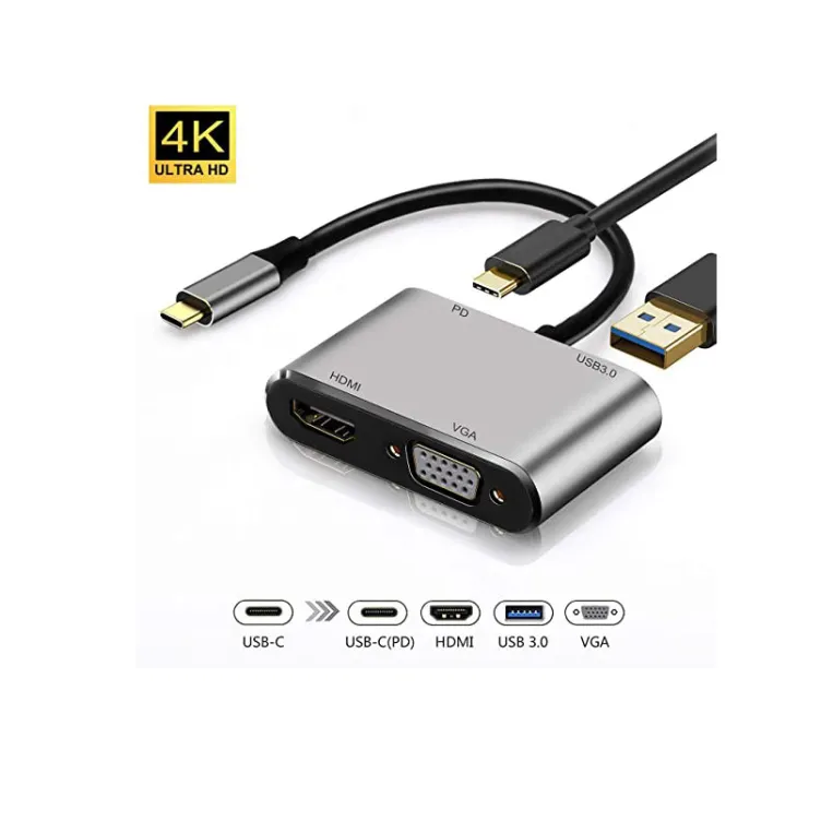 Adapter-konvertor TIP C na HDMI 4K+VGA+1xUSB 3.0+TIP C