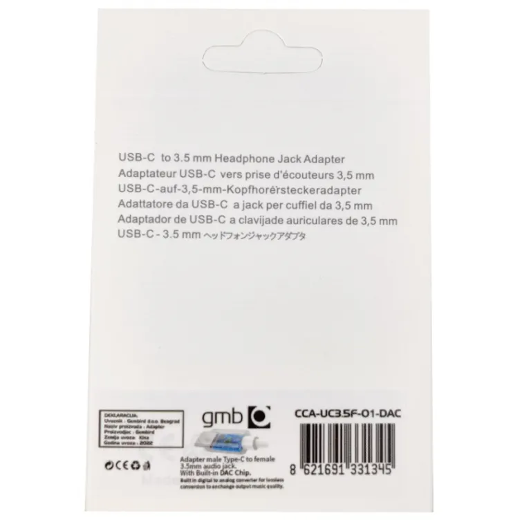 CCA-UC3.5F-01-DAC Gembird headphone adapter Type-C to 3.5mm adapter with retail box