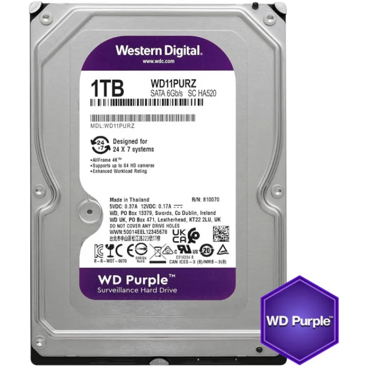 HDD 3.5 * 1TB WD10PURZ WD Purple 24/7 5400RPM 64MB SATA3