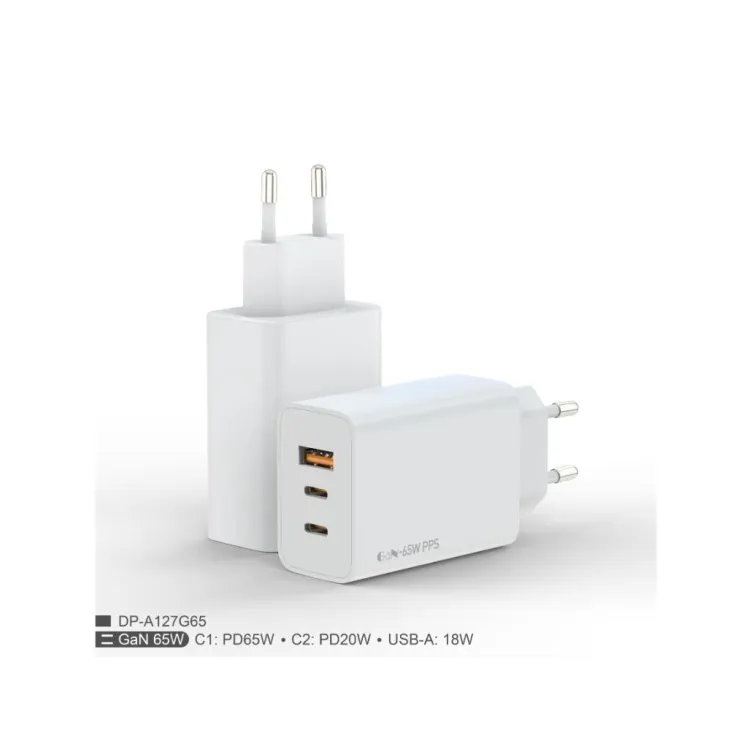 Zidni punjac FULMOVA GAN PD/65W/bela sa USB-C kablom